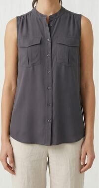 J. Crew Factory Womens Size 0 Gray Button Front Sleeveless Top Polyester
